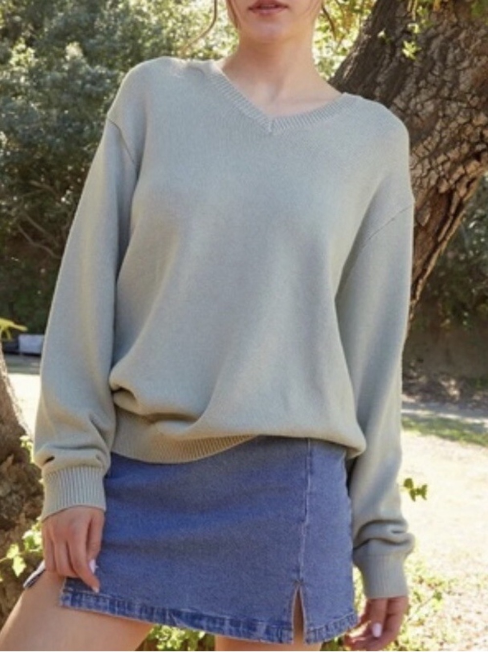 Brandy Melville Sage V-Neck Women's Sweater